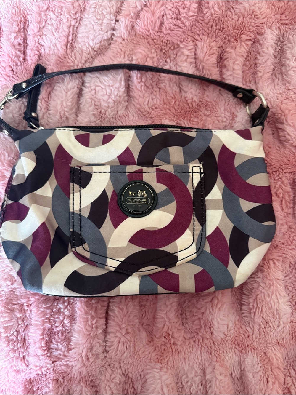 Coach Multi-Color Geo Print purse in Purple, Gray & Cream